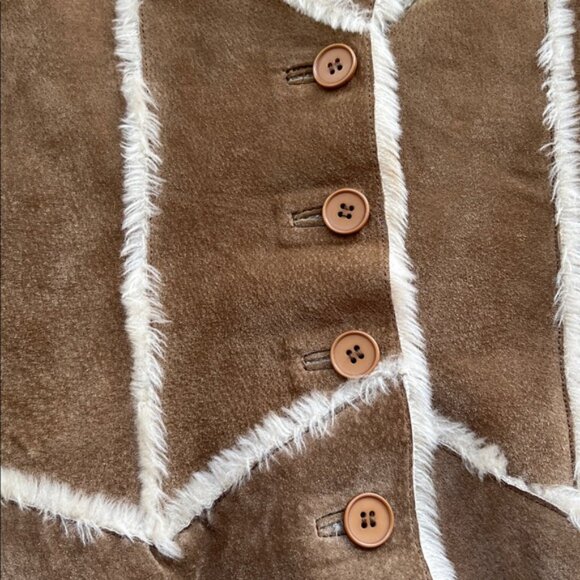 WILSONS LEATHER Maxima Genuine Suede Faux Fur Trim Fitted Jacket Tan Large - Picture 6 of 13